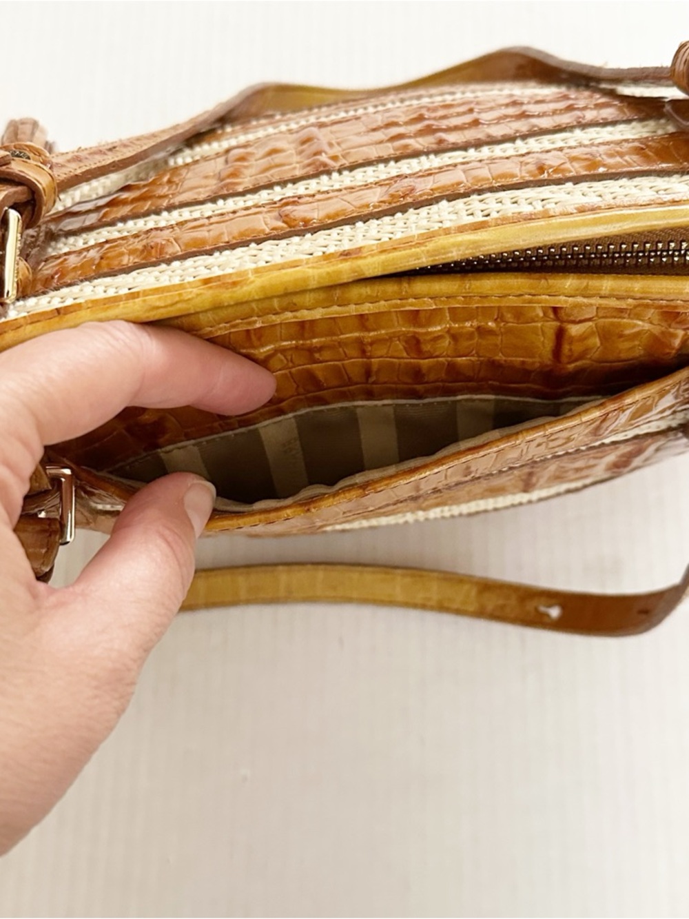 Brahmin Medium Asher Whiskey Raffia Tote - Picture 8 of 14